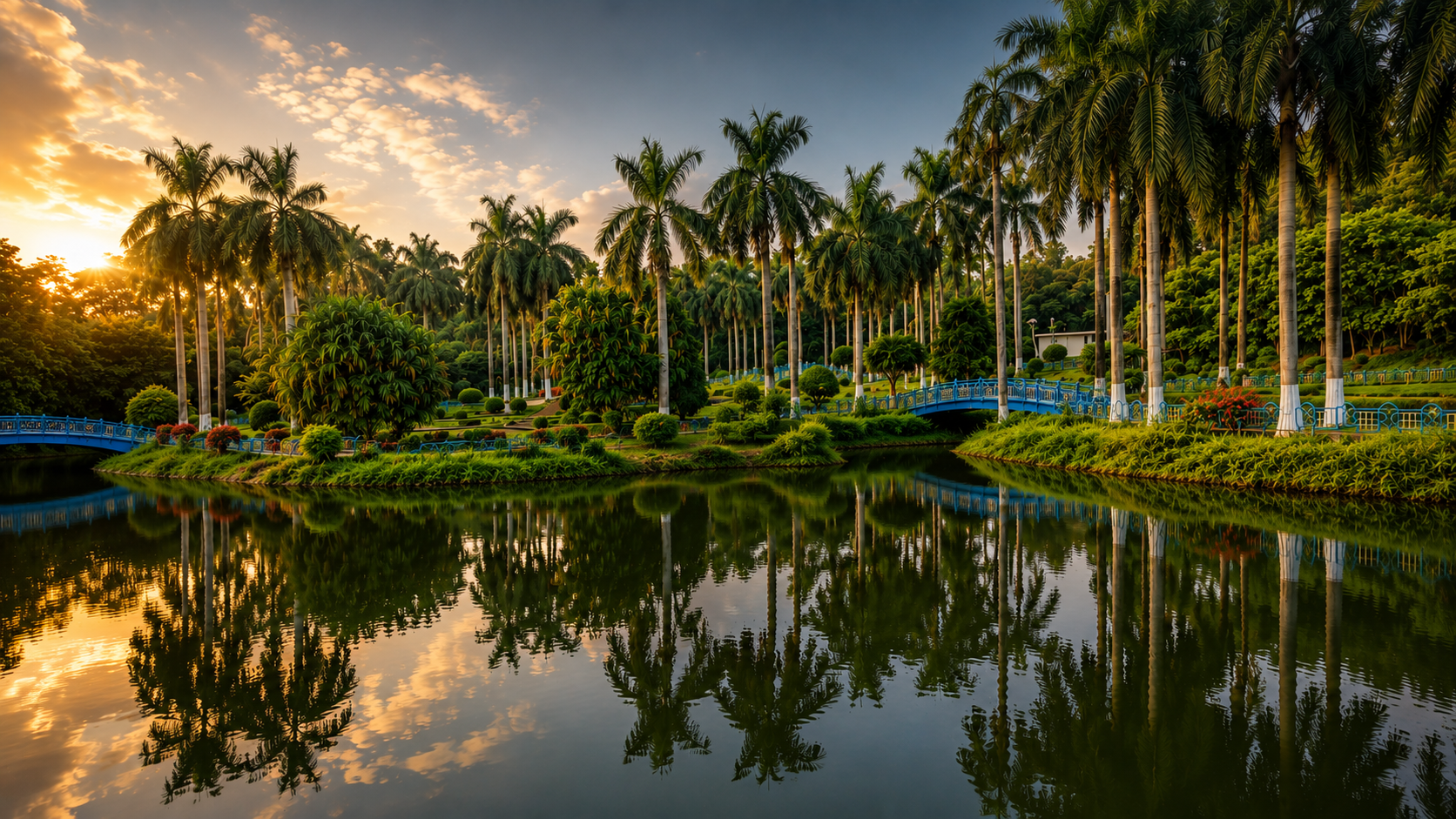 City Park & Artificial Lake - Golden Sunset View
